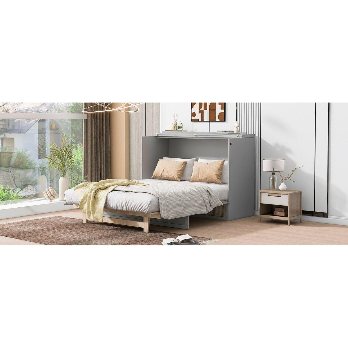 Full Size Murphy Bed with Large Drawers,Gray