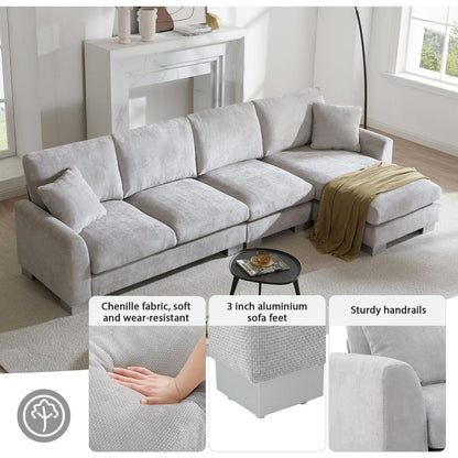 119x55" Modern Oversized Sectional Sofa,L-shaped Luxury Couch Set with 2 Free pillows,5-seat Chenille Indoor Furniture with Chaise for Living Room,Apartment,Office,2 Colors