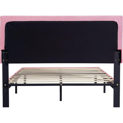 Queen Size Upholstered Platform Bed Frame with Modern Button Tufted Linen Fabric Headboard, No Box Spring Needed, Wood Slat Support, Easy Assembly, pink