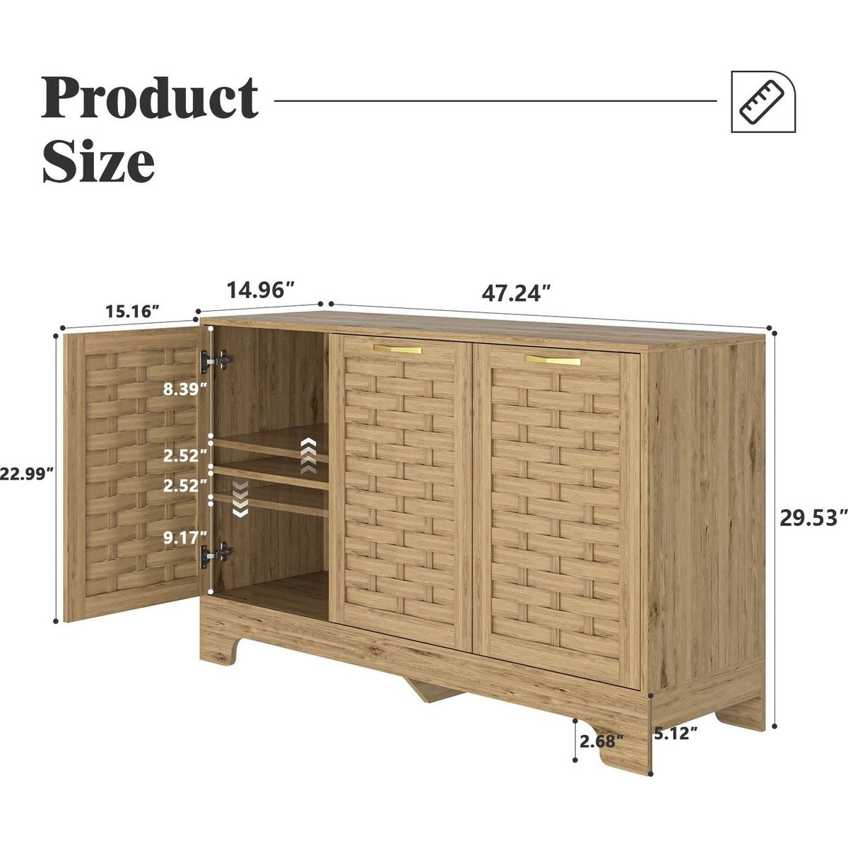 Storage Cabinet with 3 Doors, Wood Sideboard Buffet Storage with Adjustable Shelf, Anti-tip Kit Accent Cabinet for Living Room, Hallway, Entryway, Dining Room, Bedroom