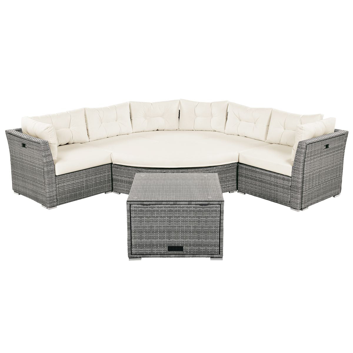 Patio Furniture Set Outdoor Daybed Rattan Sectional with Cushions and Center Table, Beige, Iron & Rattan, Multiple Sizes