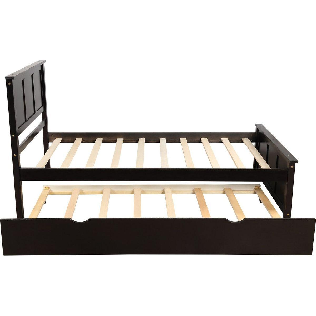 Platform Bed with Twin Size Trundle, Twin Size Frame, Espresso