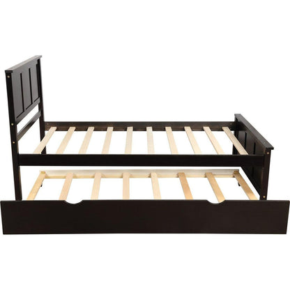Platform Bed with Twin Size Trundle, Twin Size Frame, Espresso
