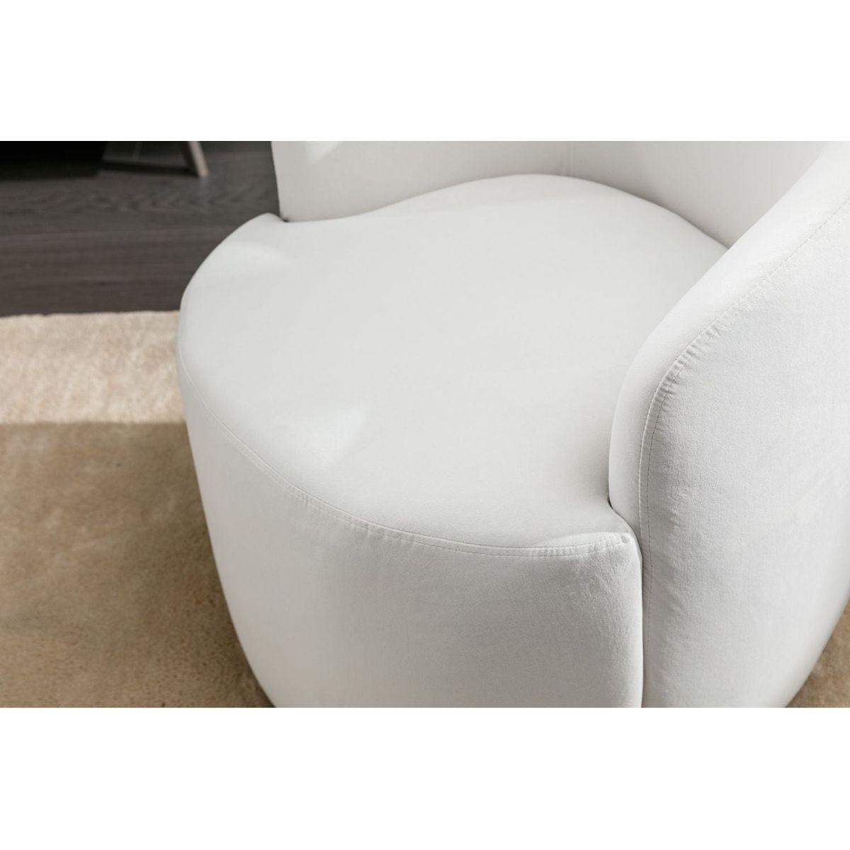 Velvet Fabric Swivel Accent Armchair Barrel Chair With Black Powder Coating Metal Ring,White