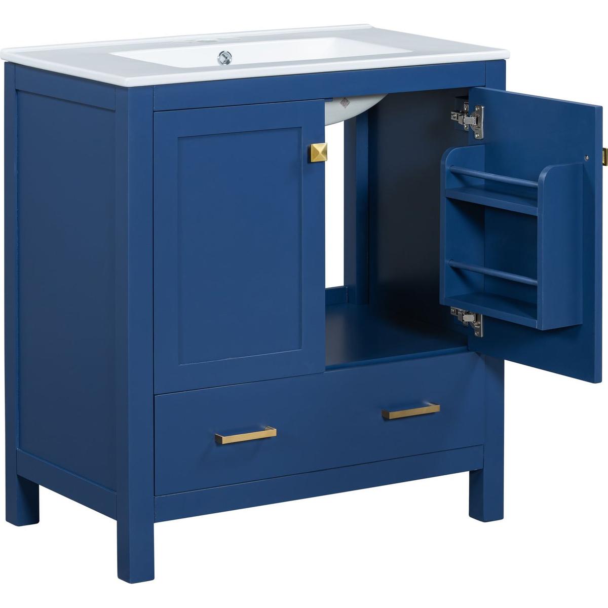 30" Blue Bathroom Vanity with Single Sink, Combo Cabinet Undermount Sink, Bathroom Storage Cabinet with 2 Doors and a Drawer, Soft Closing, Multifunctional Storage, Solid Wood Frame