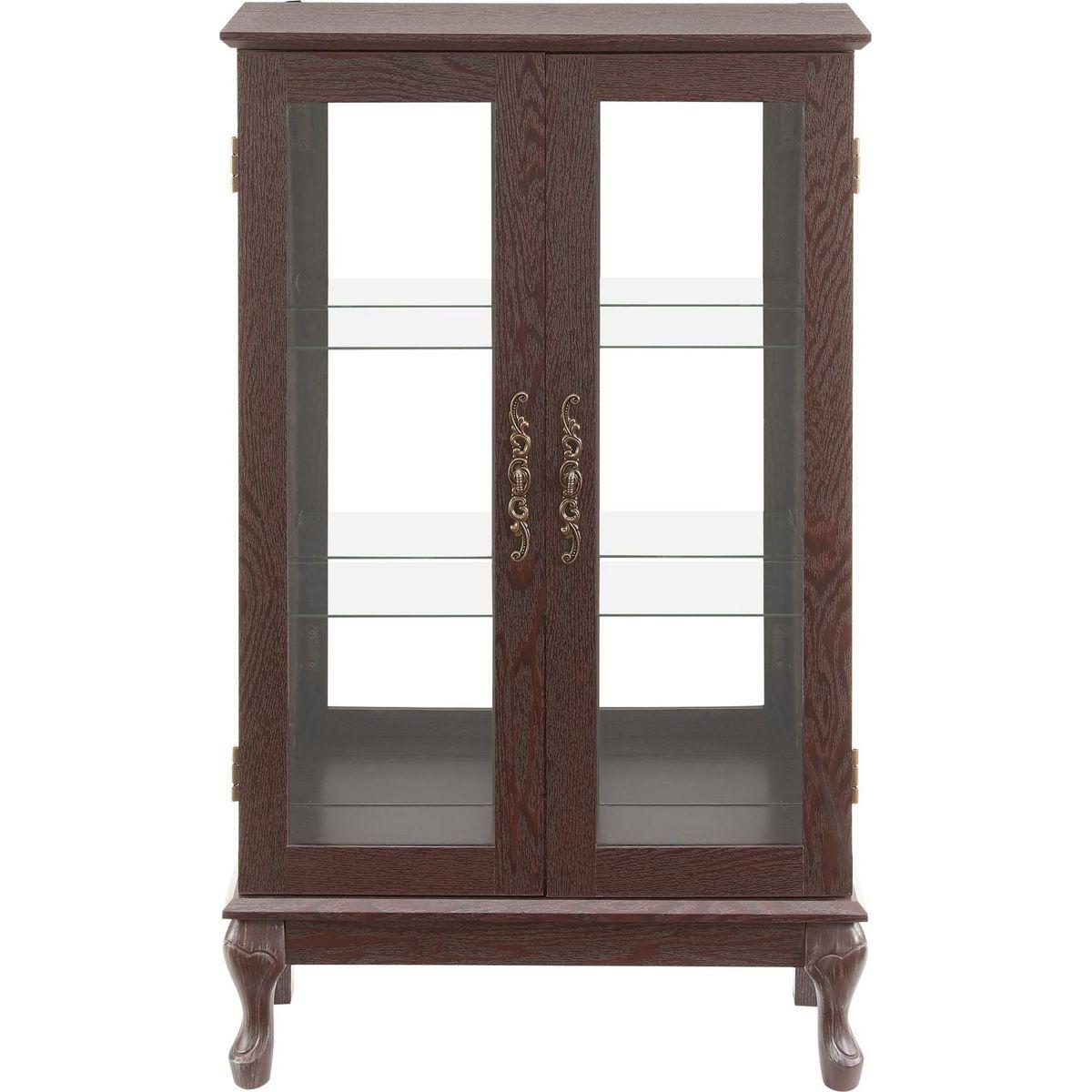 2 Doors Curio Cabinet with Tempered Glass Doors, Curio Cabinets with Mirrored Back Panel and Adjustable Shelves, Lighted Display Cabinet for Home, Office Light Bulb Included Cherry