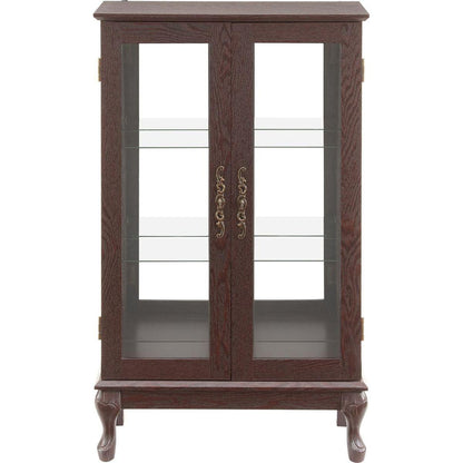 2 Doors Curio Cabinet with Tempered Glass Doors, Curio Cabinets with Mirrored Back Panel and Adjustable Shelves, Lighted Display Cabinet for Home, Office Light Bulb Included Cherry