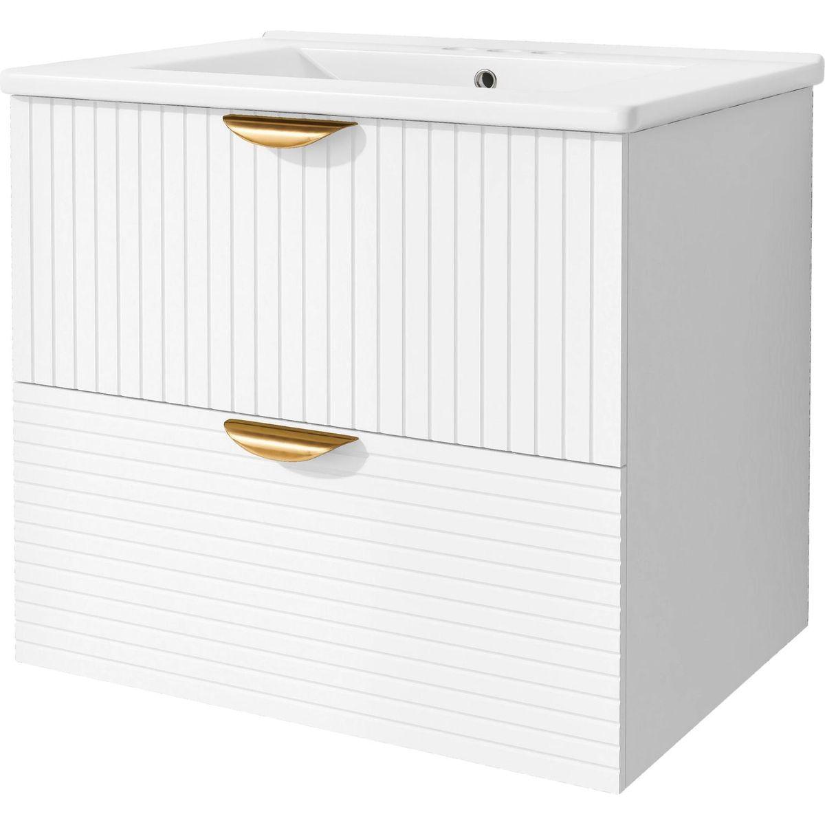 Modern 24-Inch Wall-Mounted Bathroom vanity with 2 Drawers, White - Ideal for Small Bathrooms