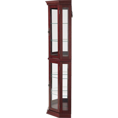 Corner Curio Cabinet with Lights, Adjustable Tempered Glass Shelves, Mirrored Back, Display Cabinet,Cherry (E26 light bulb not included)