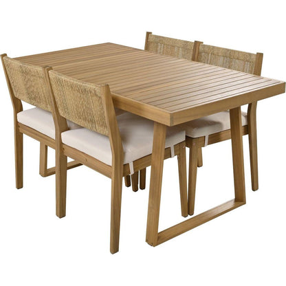 Multi-person Outdoor Acacia Wood Dining Table and Chair Set, Thick Cushions, Suitable for Balcony, Vourtyard, and Garden.