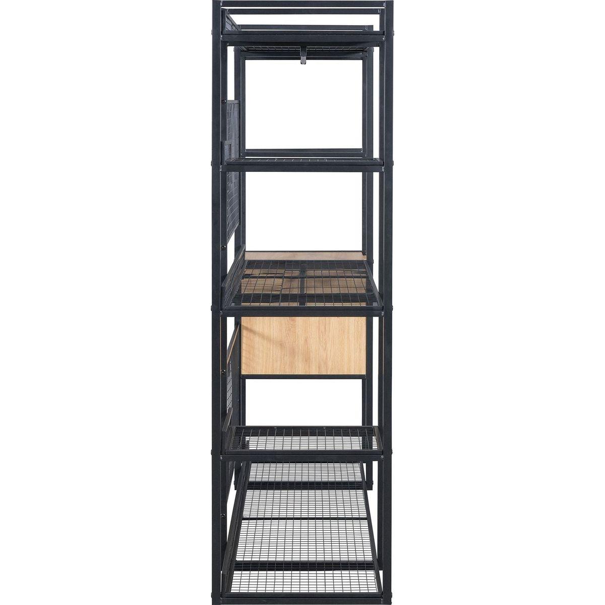 Open-Style Wardrobe with Hanging Rails, Shelves and Drawers, Black