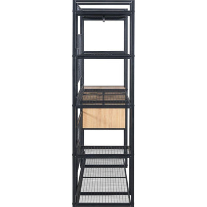Open-Style Wardrobe with Hanging Rails, Shelves and Drawers, Black