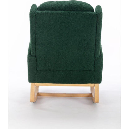 Teddy Fabric Rocking Chair With Packet Wood Legs,Green