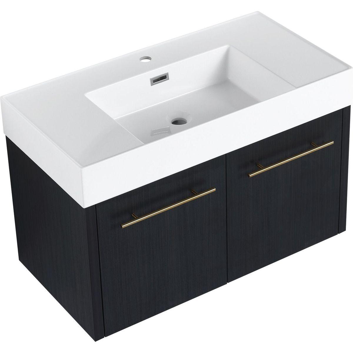 36 Inch Wall-Mounted Bathroom Vanity with Sink, Thick Edged Resin Basin, KD-Package