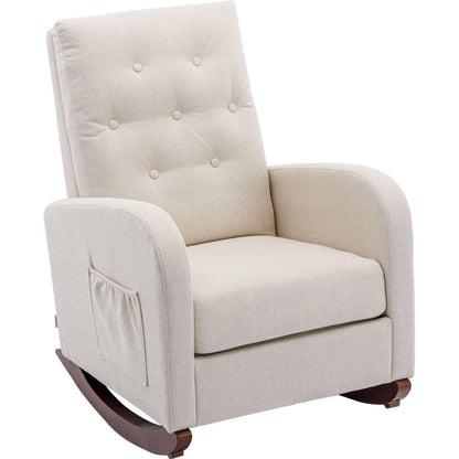 High Back Rocking Chair Nursery Chair .Comfortable Rocker Fabric Padded Seat .Modern High Back Armchair