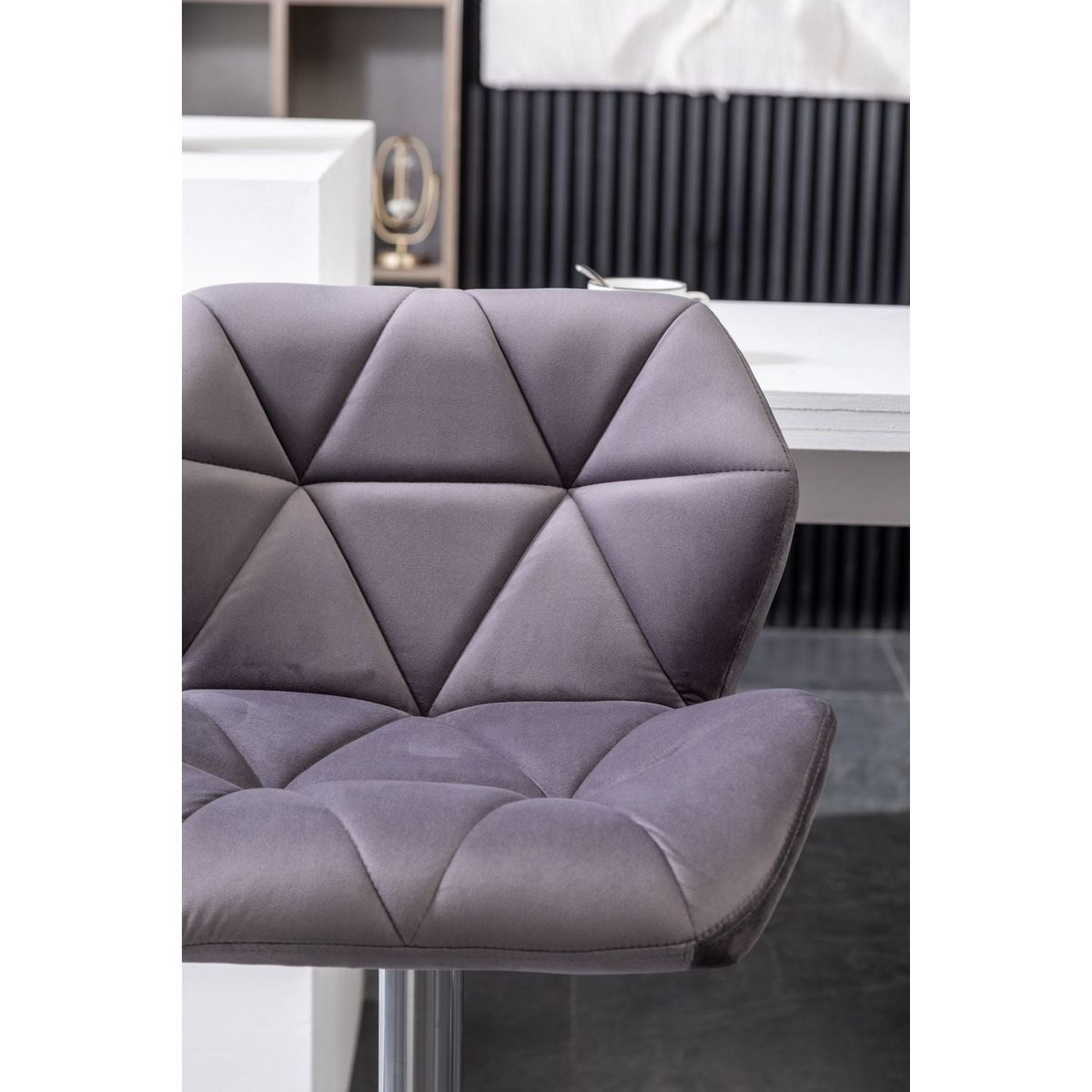 Breni Velvet Diamond Tufted Swivel Adjustable Height Barstool, Set of 2, Gray
