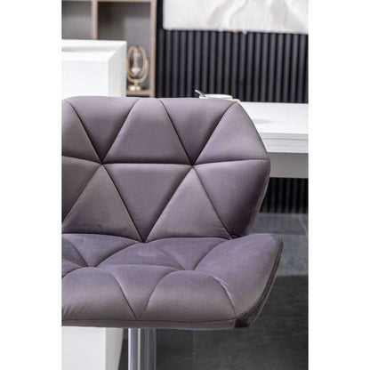 Breni Velvet Diamond Tufted Swivel Adjustable Height Barstool, Set of 2, Gray