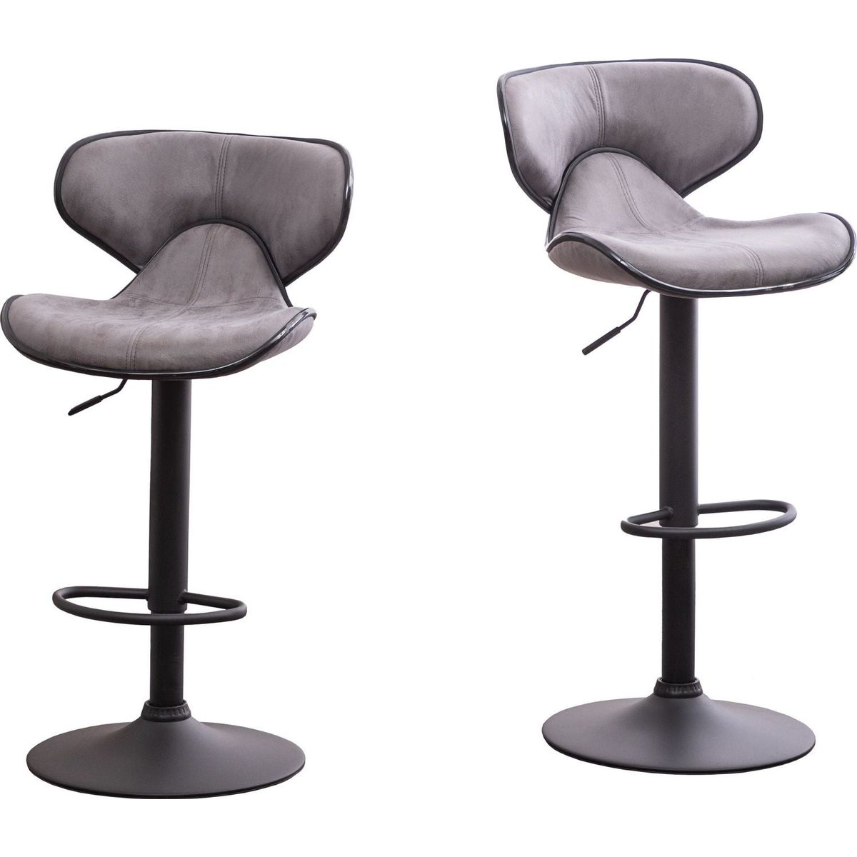 Masaccio Weathered Upholstery Airlift Adjustable Swivel Barstool with Chrome Base, Set of 2, Grey