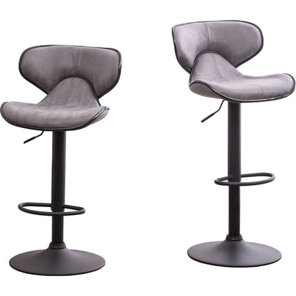 Masaccio Weathered Upholstery Airlift Adjustable Swivel Barstool with Chrome Base, Set of 2, Grey