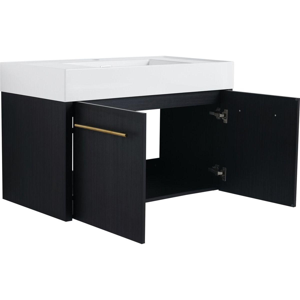 36 Inch Wall-Mounted Bathroom Vanity with Sink, Thick Edged Resin Basin, KD-Package