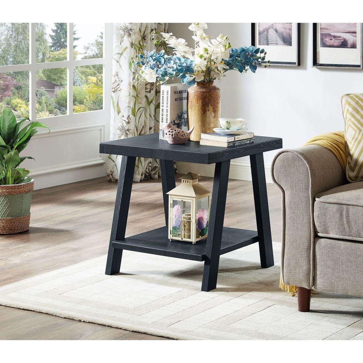 Athens Contemporary Replicated Wood Shelf Coffee Set Table in Black Finish