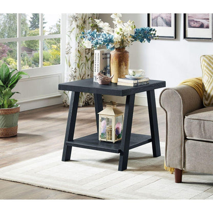 Athens Contemporary Replicated Wood Shelf Coffee Set Table in Black Finish
