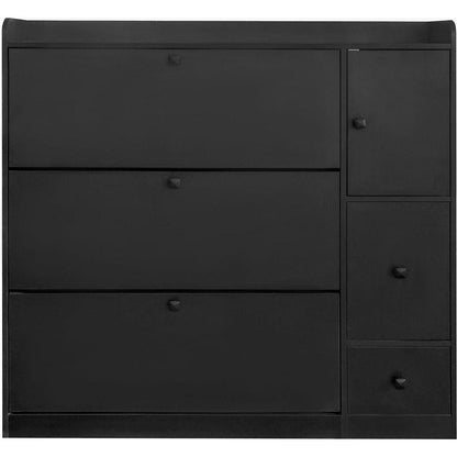 Versatile Shoe Cabinet with 3 Flip Drawers, Maximum Storage Entryway Organizer with Drawer, Free Standing Shoe Rack with Pull-down Seat for Hallway, Black