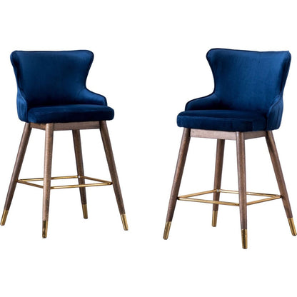 Leland Fabric Upholstered Counter Height Wingback Stools, Set of 2, Blue