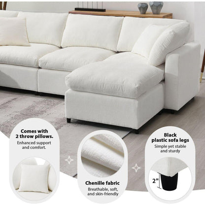 130x65" Modern Modular Cloud Sofa Bed, 6 Seat Chenille Sectional Couch Set with Ottoman,Free Combination,Convertible U Shaped Sleeper Sofa for Living Room, Apartment, 3 Colors