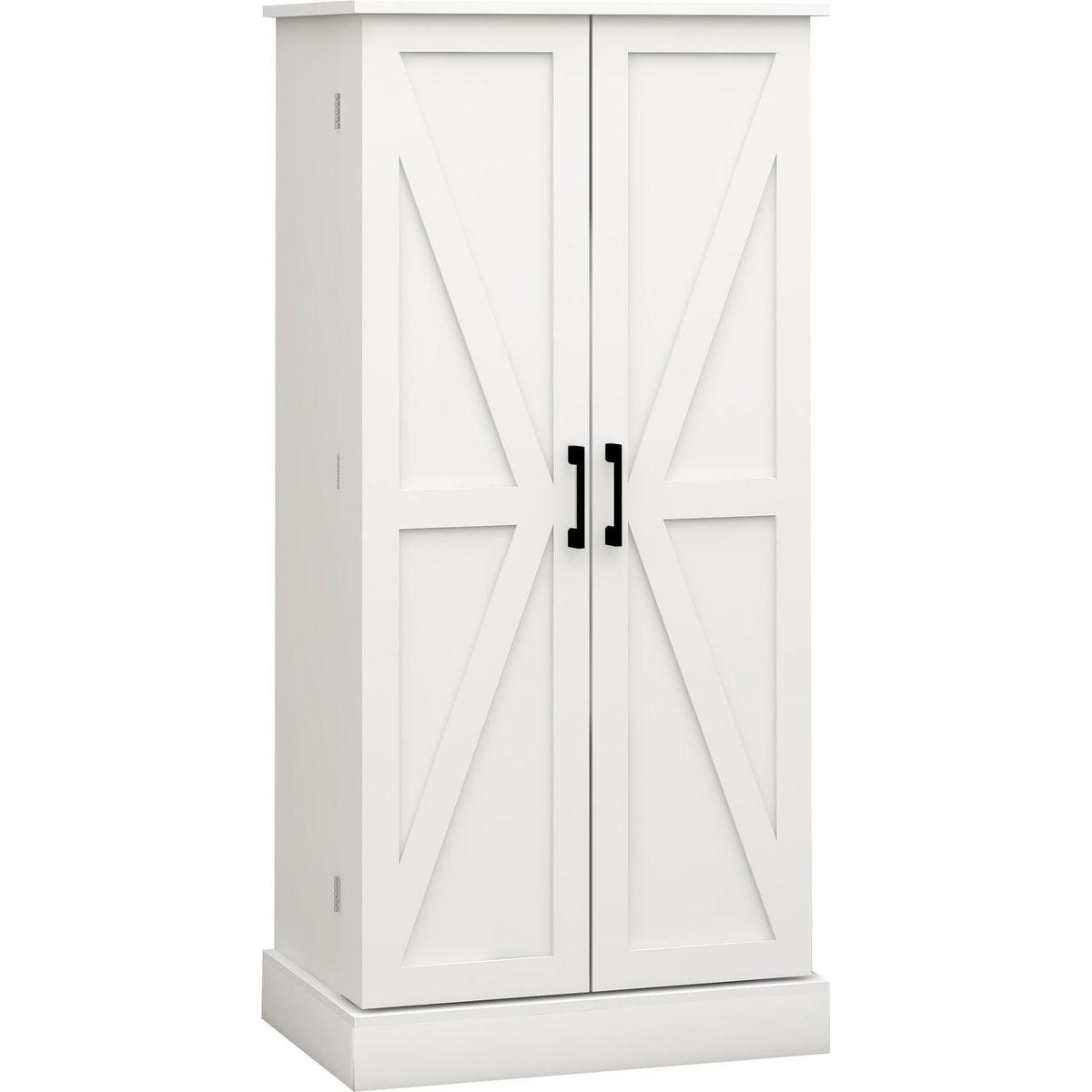 50" LED Kitchen Pantry Cabinet,Freestanding Buffet Cupboards Sideboard with 2 Doors with Racks and Shelves for Kitchen, Living Room and Dining Room-White