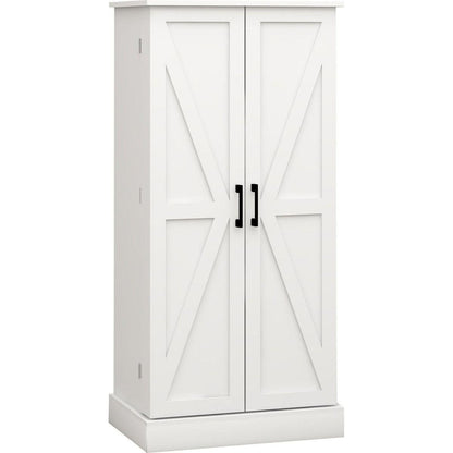 50" LED Kitchen Pantry Cabinet,Freestanding Buffet Cupboards Sideboard with 2 Doors with Racks and Shelves for Kitchen, Living Room and Dining Room-White