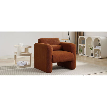 Modern Accent Chair Lambskin Sherpa Fabric Upholstered Comfy Reading Arm Chair Soft Padded Armchair with Back and Pillow for Living Room Bedroom Reception Waiting Room Office,Burnt Orange