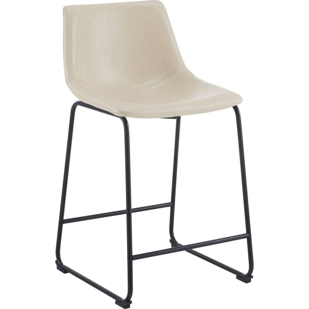 (Set of 2) Vintage Style 24-Inch Armless Industrial Faux Leather Counter Stool with Metal Legs and Footrest for Kitchen Island, Cafe, Pub, Bar Counter, Cream and Black