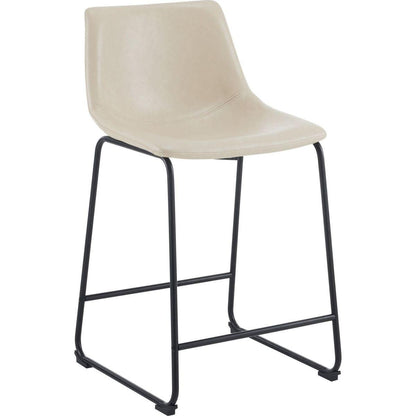 (Set of 2) Vintage Style 24-Inch Armless Industrial Faux Leather Counter Stool with Metal Legs and Footrest for Kitchen Island, Cafe, Pub, Bar Counter, Cream and Black