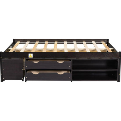 Versatile Full Bed with Trundle,Under bed Storage Box and Nightstand .Espresso