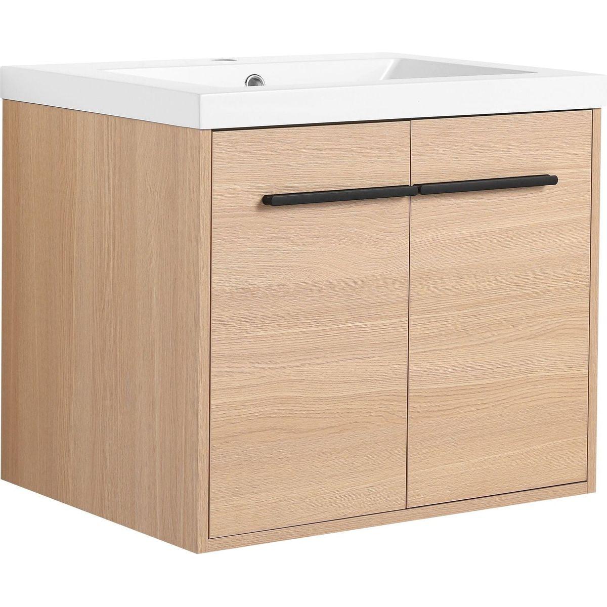 LEVISTAR Oak 24 Inch Bathroom Vanity with resin Countertop Sink, 2 Doors Bathroom Cabinet Set