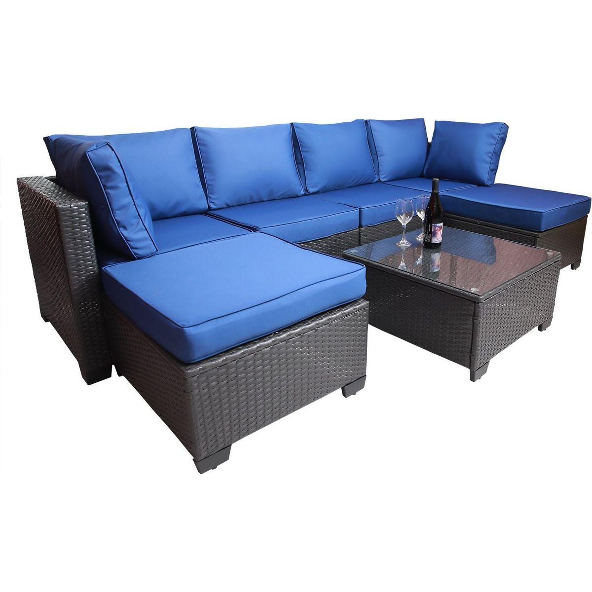Outdoor Garden Patio Furniture 7-Piece PE Rattan Wicker Cushioned Sofa Sets and Coffee Table, patio furniture set;outdoor couch;outdoor couch patio furniture;outdoor sofa;patio couch