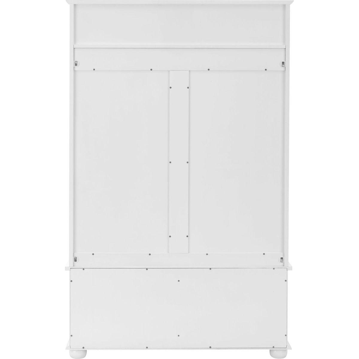 Classic Cosatal Style Hall Tree Entryway Bench with Open Shelves and Shoe Cabinets, SOLID WOOD Feet, White, 40.16"Wx18.58"Dx64.17"H