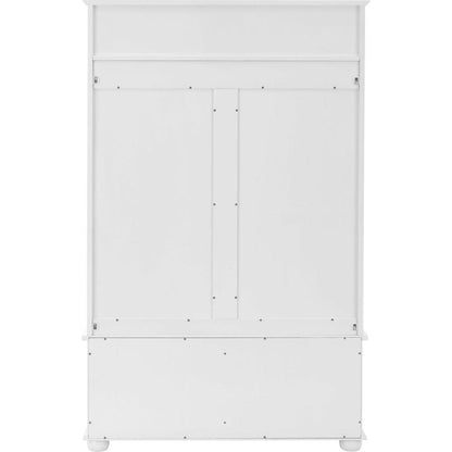 Classic Cosatal Style Hall Tree Entryway Bench with Open Shelves and Shoe Cabinets, SOLID WOOD Feet, White, 40.16"Wx18.58"Dx64.17"H