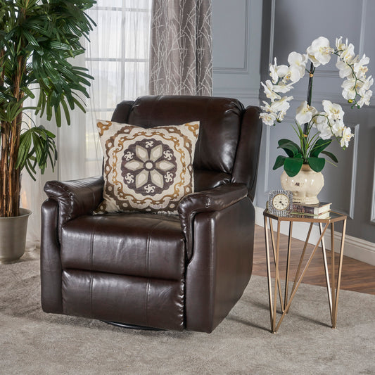 Brown PU Glider Recliner with Swivel, Manual Reclining Chair