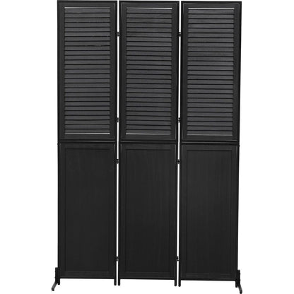 3 Panel Room Divider 6Ft Wood Folding Privacy Screen Black Room Separator Free Standing Wall Dividers (Black)