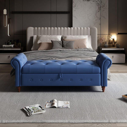 Bed Bench Navy Blue Fabric