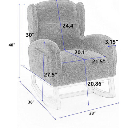 Teddy Fabric Rocking Chair With Packet Wood Legs,Dark Gray