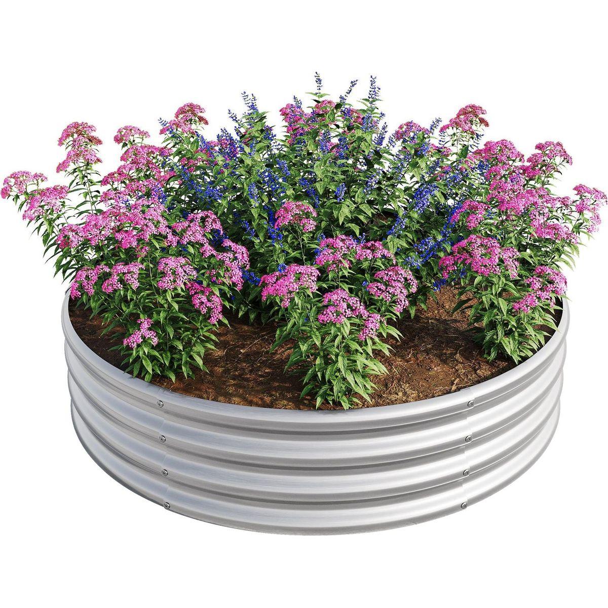 47.24x11.4" Tall Round Raised Garedn Bed,Metal Raised Beds for Vegetables, Outdoor Garden Raised Planter Box, Backyard Patio Planter Raised Beds for Flowers, Herbs, Fruits Silver