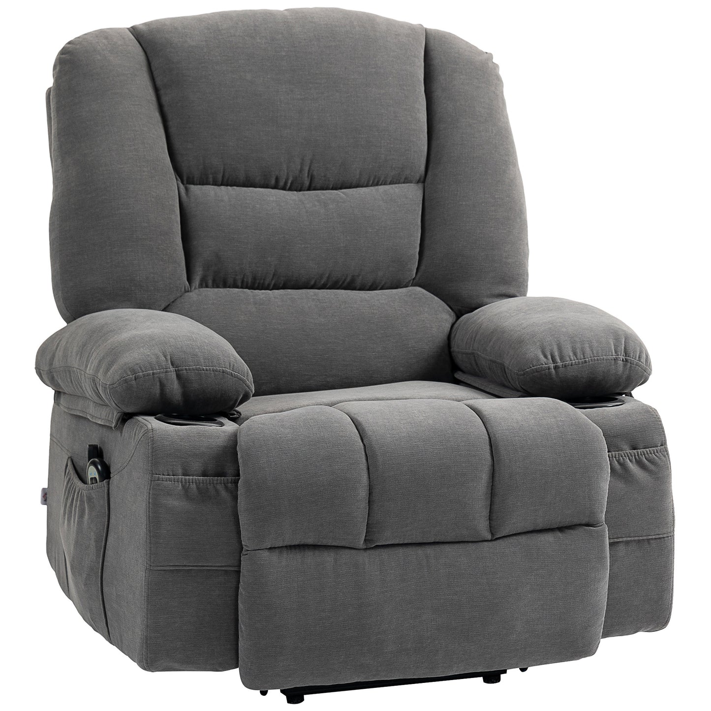 Power Lift Recliner Chair Sofa with Vibration Massage and Heat, Fabric Lift Chair for Elderly, Massage Recliner Chair with Remote Control, Side Pockets, Quick Assembly, Charcoal Gray