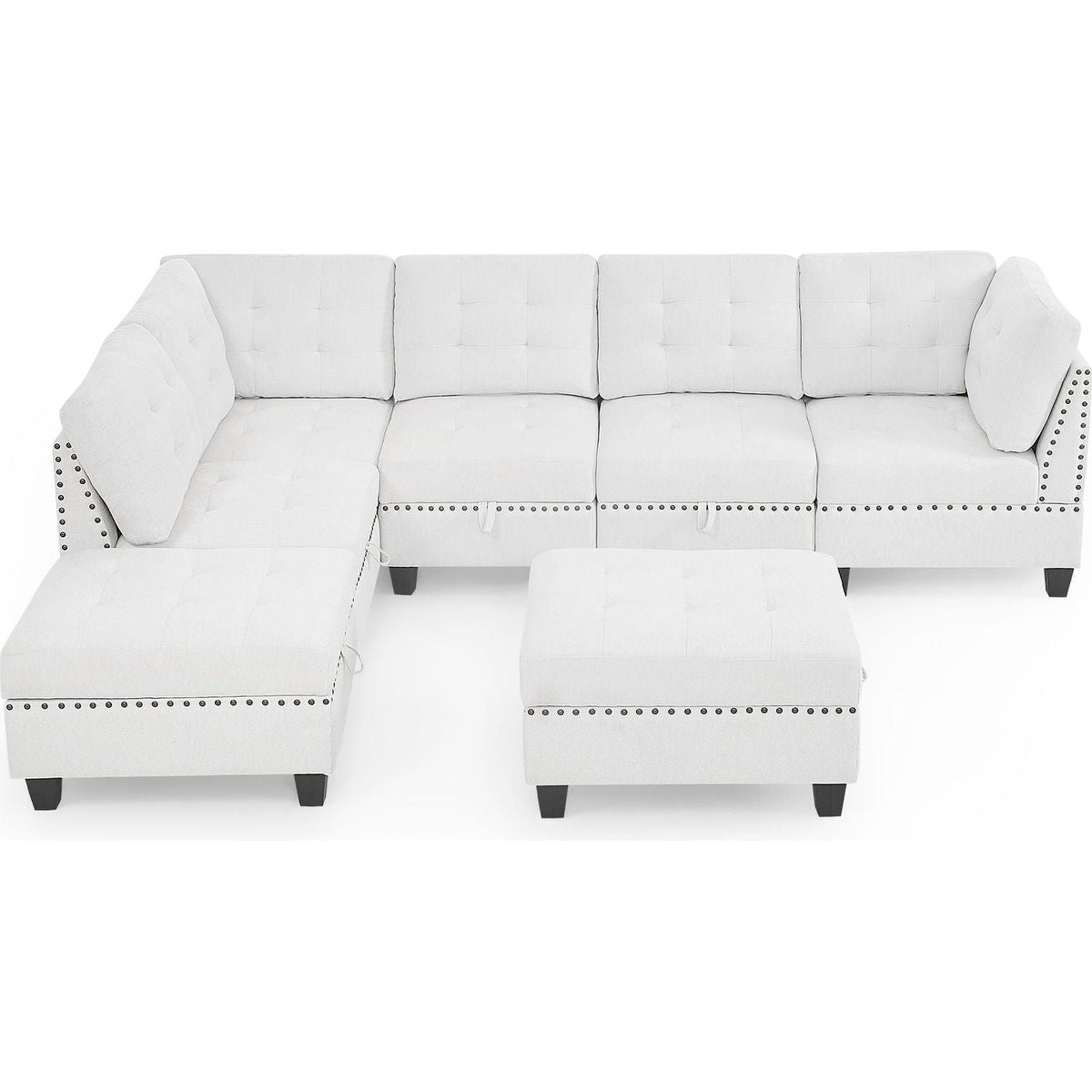 L shape Modular Sectional Sofa,DIY Combination,includes Three Single Chair, Two Corner and Two Ottoman,Ivory Chenille