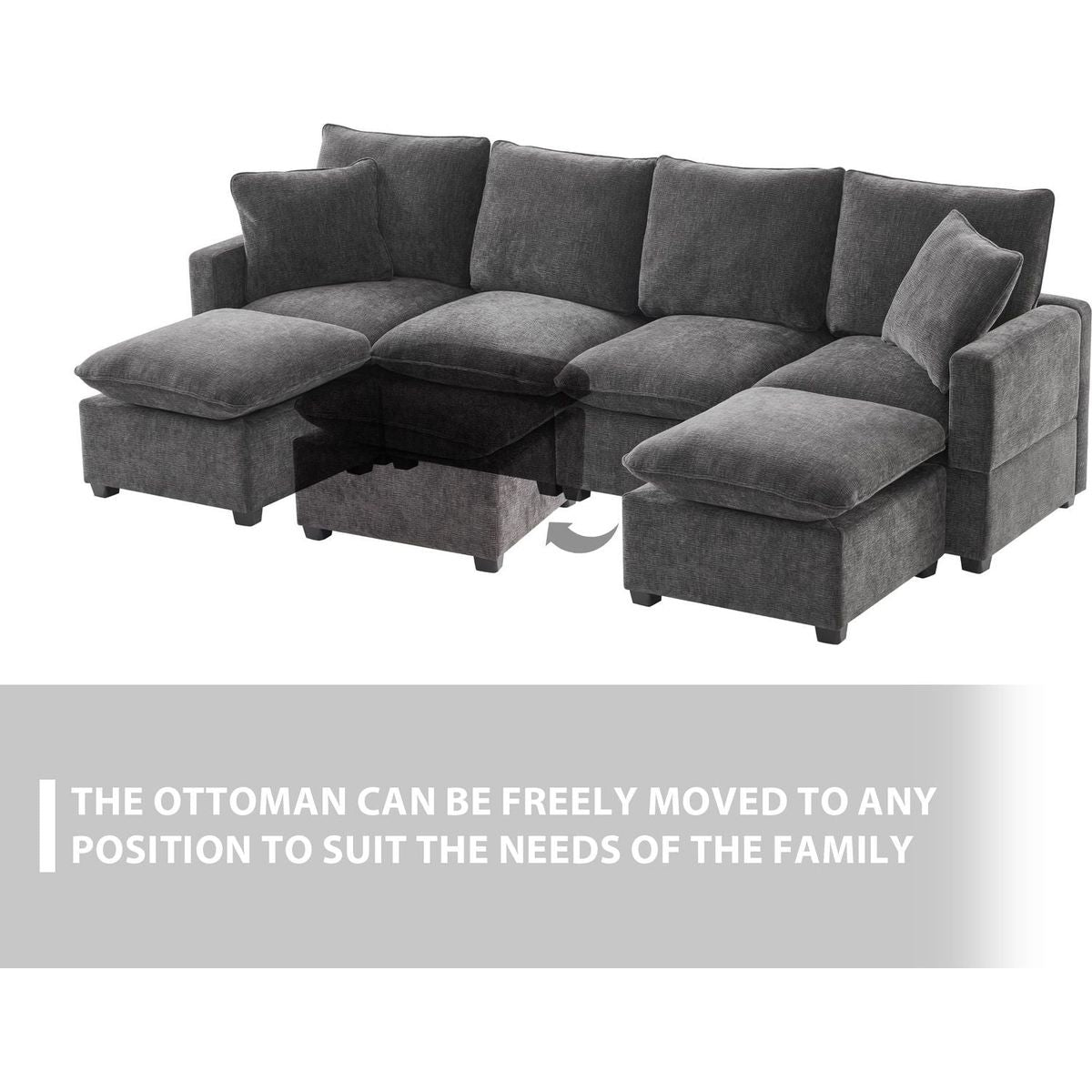 110x57" Modern U Shape Modular Sofa, 6 Seat Chenille Sectional Couch Set with 2 Pillows Included, Freely Combinable Indoor Funiture for Living Room, Apartment, Office, 2 Colors