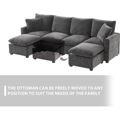 110x57" Modern U Shape Modular Sofa, 6 Seat Chenille Sectional Couch Set with 2 Pillows Included, Freely Combinable Indoor Funiture for Living Room, Apartment, Office, 2 Colors