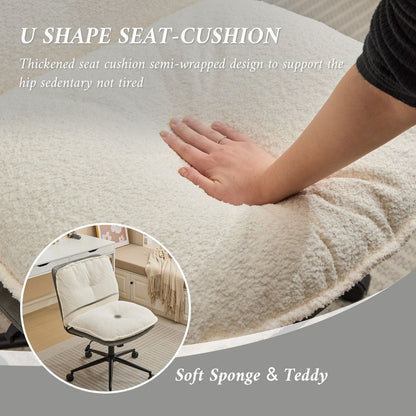 Oversize Seat Cirss Cross Chair with Wheels, Elegant Design Computer Chair, Adjustable Height 360 Rolling Swivel Home Office Chair for Small Space, Dressing Room, Living Room (GRAY+WHITE)