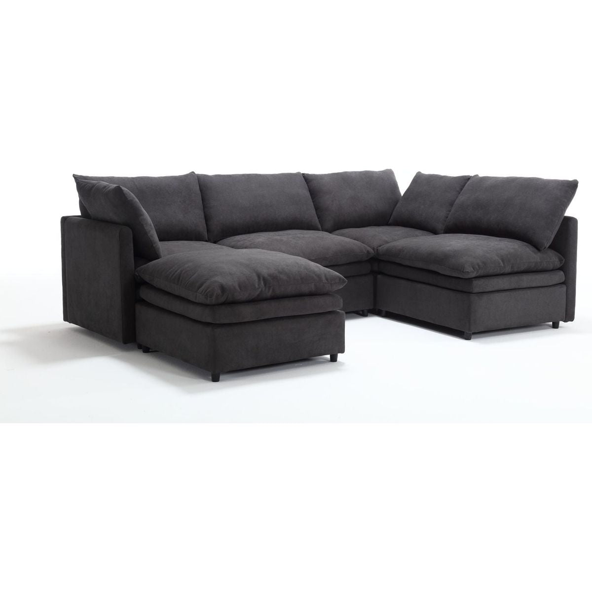 Modern U-shaped Sectional Sofa, 5-seat Upholstered Sofa Furniture,Sleeper Sofa Couch with Chaise Lounge for Living Room,Apartment,Dark Gray,Polyester